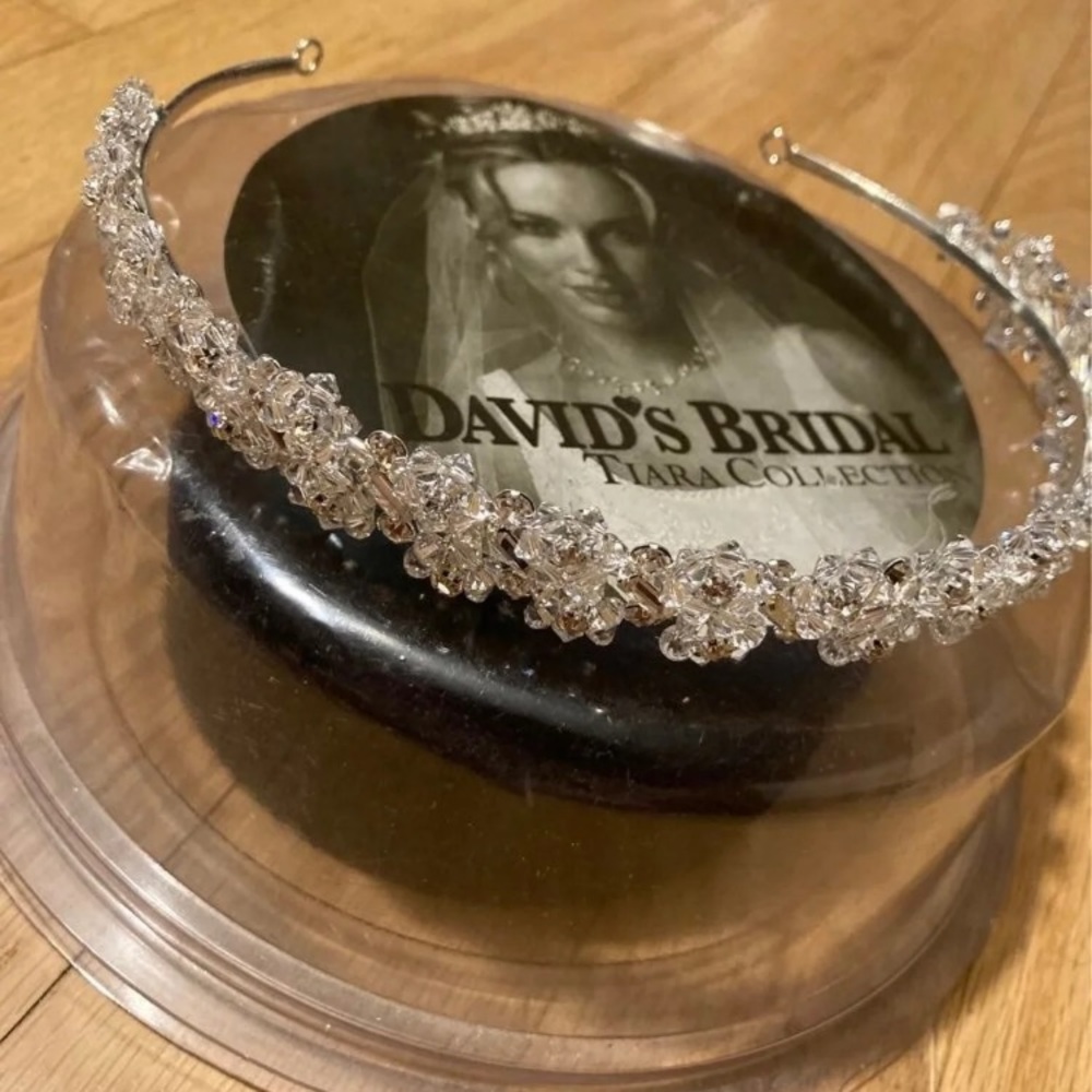 David’s Bridal tiara silver with crystals